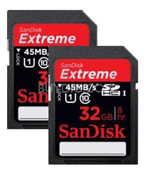 Sandisk 32GB Extreme Secure Digital HC Double Memory Card Bundle $89