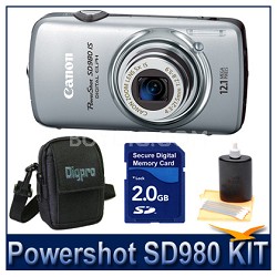 Canon Powershot SD980 Silver Kit w/ 2GB Memory, Case & More