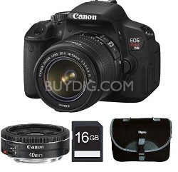 Canon EOS Digital Rebel T4i 18MP Camera w/ 18-55mm IS and 40mm STM Lenses + 16GB Card