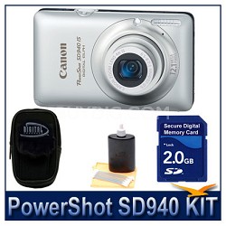 Canon PowerShot SD940 Silver Kit w/ 2GB Memory, Case & More