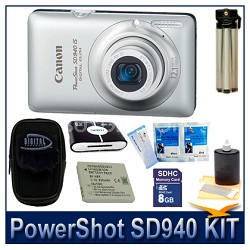 Canon PowerShot SD940 Silver Kit w/ 8GB Memory, Reader, Case, Battery, Tripod & More