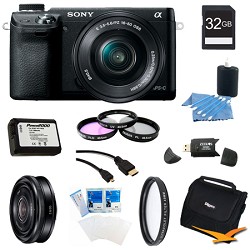 Sony Alpha NEX-6 Digital Camera 16-50mm Lens (Black) , 32GB SEL 20mm f 2.8 Lens Bundle