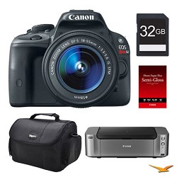 Canon EOS SL1 DSLR Camera 18-55mm Lens, 32GB, Printer Bundle