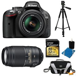 Nikon D5200 DX-Format Black 32 GB SLR Camera with 18-55mm and 55-300mm VR Lens Bundle