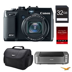 Canon PowerShot G1X Digital Camera, 32GB, Printer Bundle