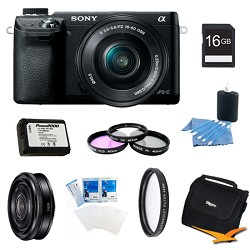 Sony Alpha NEX-6 Digital Camera 16-50mm Lens (Black) , 16GB SEL 20mm f 2.8 Lens Bundle