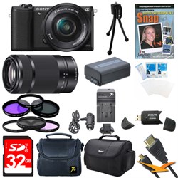 Sony a5100 Mirrorless Camera w/ 16-50mm and SEL 55-210 Lenses 32GB Black Bundle