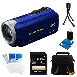 JVC GZ-R10A Quad Proof Blue 2.5 MP HD Camcorder and 16GB Card Bundle