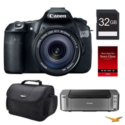 Canon EOS 60D DSLR Camera 18-135mm Lens, 32GB, Printer Bundle