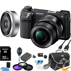 Sony Alpha NEX-6 Digital Camera w/ 16-50mm Lens (Black) +SEL 16mm f 2.8 Bundle