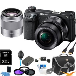 Sony Alpha NEX-6 Digital Camera w/ 16-50mm Lens (Black) +SEL 50mm f 1.8 Bundle