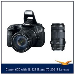 Canon EOS 60D 18 MP SLR Digital Camera w/ 18-135 Lens w/ Canon 70-300 IS USM Lens