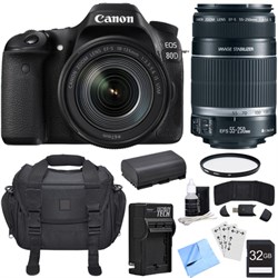 Canon EOS 80D CMOS DSLR Camera w\/ EF-S 18-135mm Lens + 55-250mm Telephoto Lens Bundle