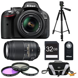 Nikon D5200 Black 32 GB SLR Camera with 18-55mm & 55-300mm VR Lens and Filters Bundle