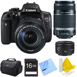 Canon EOS Rebel T6i Digital SLR Camera with 18-135mm STM, 55-250mm, 50mm Lens Bundle