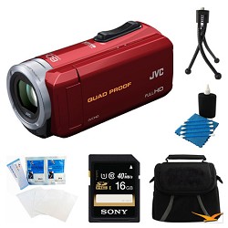 JVC GZ-R10R Quad Proof Red 2.5 MP HD Camcorder and 16GB Card Bundle