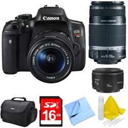 Canon EOS Rebel T6i Digital SLR Camera with 18-55mm, 55-250mm, 50mm Lens Bundle