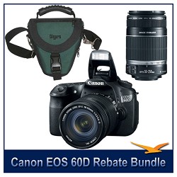 Canon EOS 60D Camera w/ 18-135mm & 55-250mm Lenses and Case Bundle