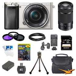 Sony Alpha a6000 24.3MP Silver Interchangeable Lens Camera 16-50mm & 55-210mm Kit
