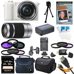 Sony a5100 Mirrorless Camera w/ 16-50mm and 55-210mm Zoom Lens White Bundle