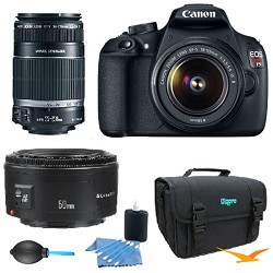 Canon EOS Rebel T5 18MP DSLR Camera w/ 18-55mm & 75-300 & 50mm F/1.8 Lens Kit