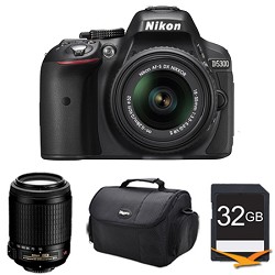Nikon D5300 DX-Format Digital SLR Kit (Black) w\/ 18-55mm DX & 55-200mm VR Lens Bundle Nikon D5300 DX-Format Digital SLR Kit (Black) w\/ 18-55mm DX & 55-200mm VR Lens Bundle