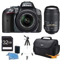 Nikon D5300 DX-Format Digital SLR Kit (Grey) w/ 18-55mm DX & 55-300mm VR Lens Bundle