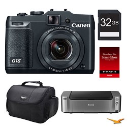 Canon PowerShot G16 Digital Camera, 32GB, Printer Bundle