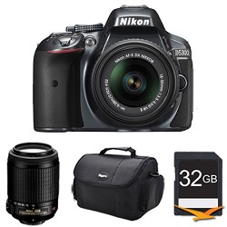 Nikon D5300 DX-Format Digital SLR Kit (Grey) w/ 18-55mm DX & 55-200mm VR Lens Bundle