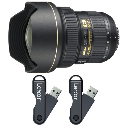 Nikon 14-24mm f/2.8G AF-S NIKKOR ED Lens 64GB USB Flash Drive 2-Pack Bundle