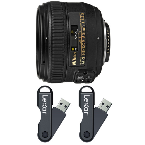 Nikon AF-S NIKKOR 50mm f/1.4G Lens 64GB USB Flash Drive 2-Pack Bundle