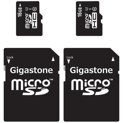 Gigastone MicroSD HC 16GB C10 U1 With SD Adapter 2-Pack Bundle