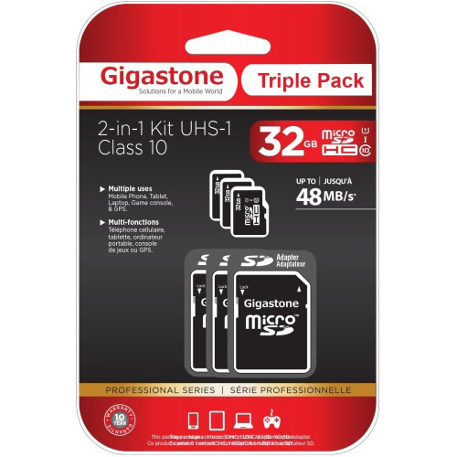 Gigastone Micro SDHC 32GB Class 10 Memory Cards with SD Adapters - 3 Pack