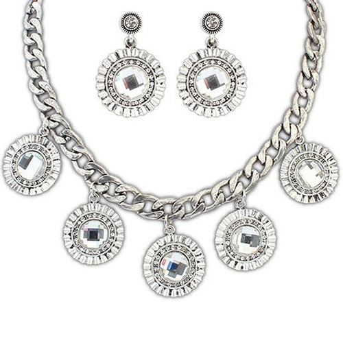 CZ Luxxe Jewelry Sterling Silver with Rhinestones Necklace and Earrings Set