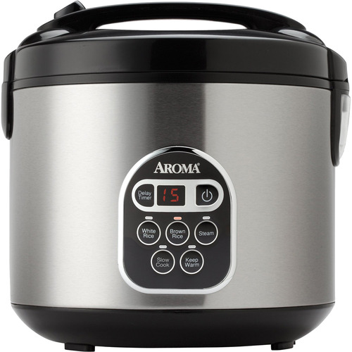 Aroma 20 Cup Stainless Steel Digital Rice Cooker, Slow Cooker & Food Steamer