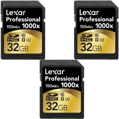 Lexar 32GB Professional 1000x SDHC Class 10 UHS-II Memory Card 3-Pack Bundle