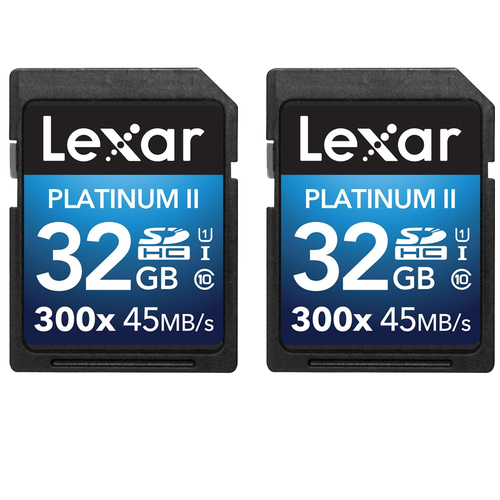Lexar Platinum II 300x SDHC 32GB UHS-I/U1 Flash Memory Card 2-Pack Bundle