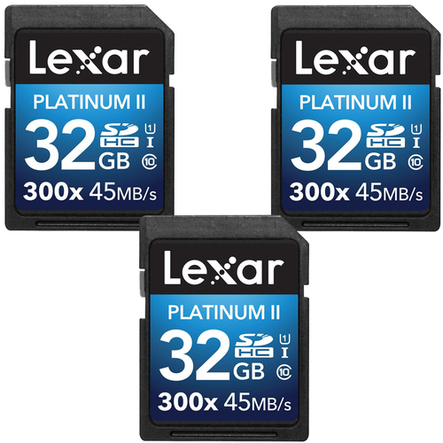 Lexar Platinum II 300x SDHC 32GB UHS-I/U1 Flash Memory Card 3-Pack Bundle