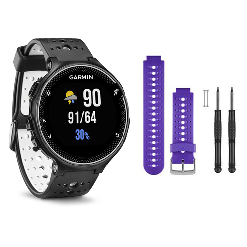 Garmin Forerunner 230 GPS Running Watch, Black and White - Purple Watch Band Bundle