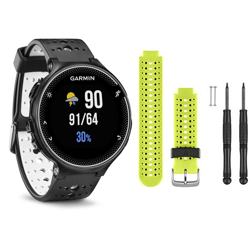 Garmin Forerunner 230 GPS Running Watch, Black/White - Force Yellow Watch Band Bundle