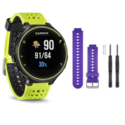Garmin Forerunner 230 GPS Running Watch, Force Yellow - Purple Watch Band Bundle