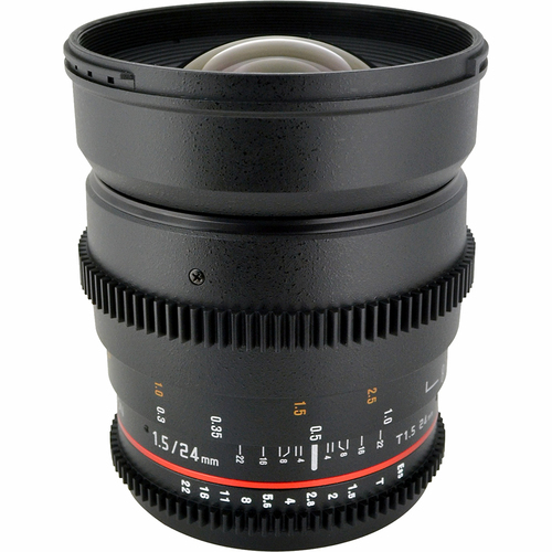 Rokinon 24mm T1.5 Aspherical Wide Angle Cine A-Mount Lens De-clicked Aperture - OPEN BOX