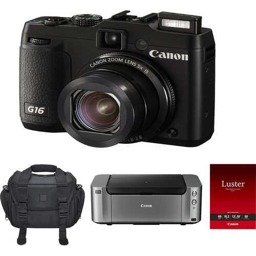Canon PowerShot G16 Digital Camera w/ Pro 100 Printer/ 50-Pack Photo Paper and Case