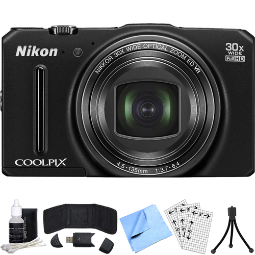 Nikon COOLPIX S9700 16MP Digital Camera w/ 30x Zoom + Wi-Fi (Black) Refurbished Bundle
