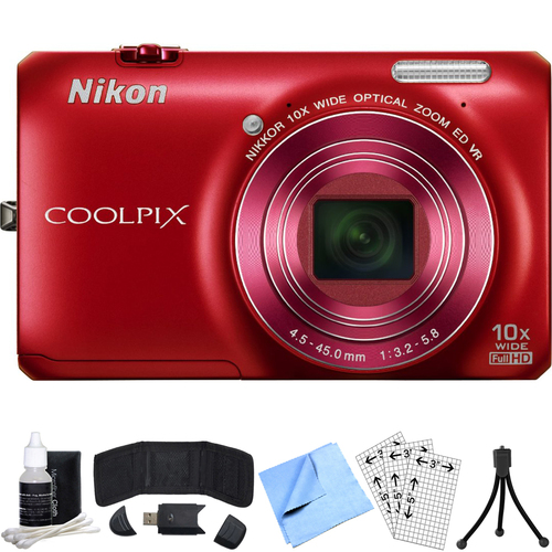 Nikon COOLPIX S6300 16MP Digital Camera with 10x Optical Zoom (Red) Refurbished Bundle