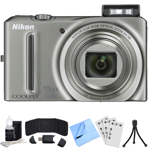 Nikon COOLPIX S9050 12.1MP Digital Camera w/15.5x Opt Zoom (Silver) Refurbished Bundle