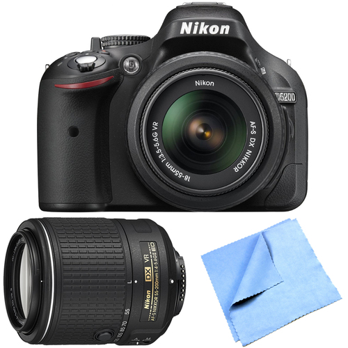 Nikon D5200 24.1MP DSLR Camera with 18-55mm VR + 55-200mm Lens - Factory Refurbished