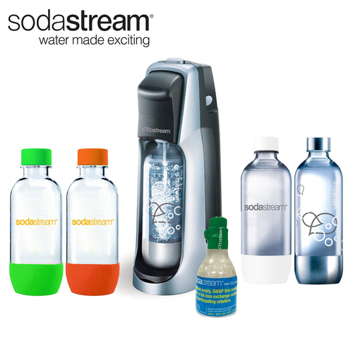 SodaStream Fountain Jet Soda Maker in Black with Exclusive Kit w/ 4 Bottles & Starter CO2