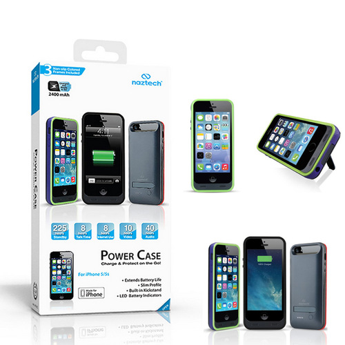 NAZTECH Apple Certi. 2400mAh Power Case w/Kickstand for Apple iPhone 5/5s(Slate)OPEN BOX