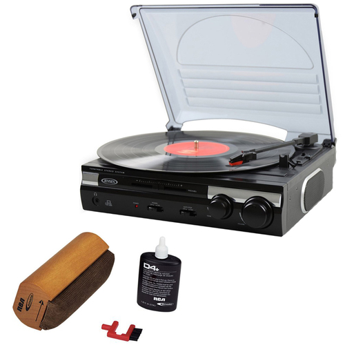 Jensen JTA-230 3-Speed Stereo Turntable with Built-in Speakers and Speed Adjustment Wit